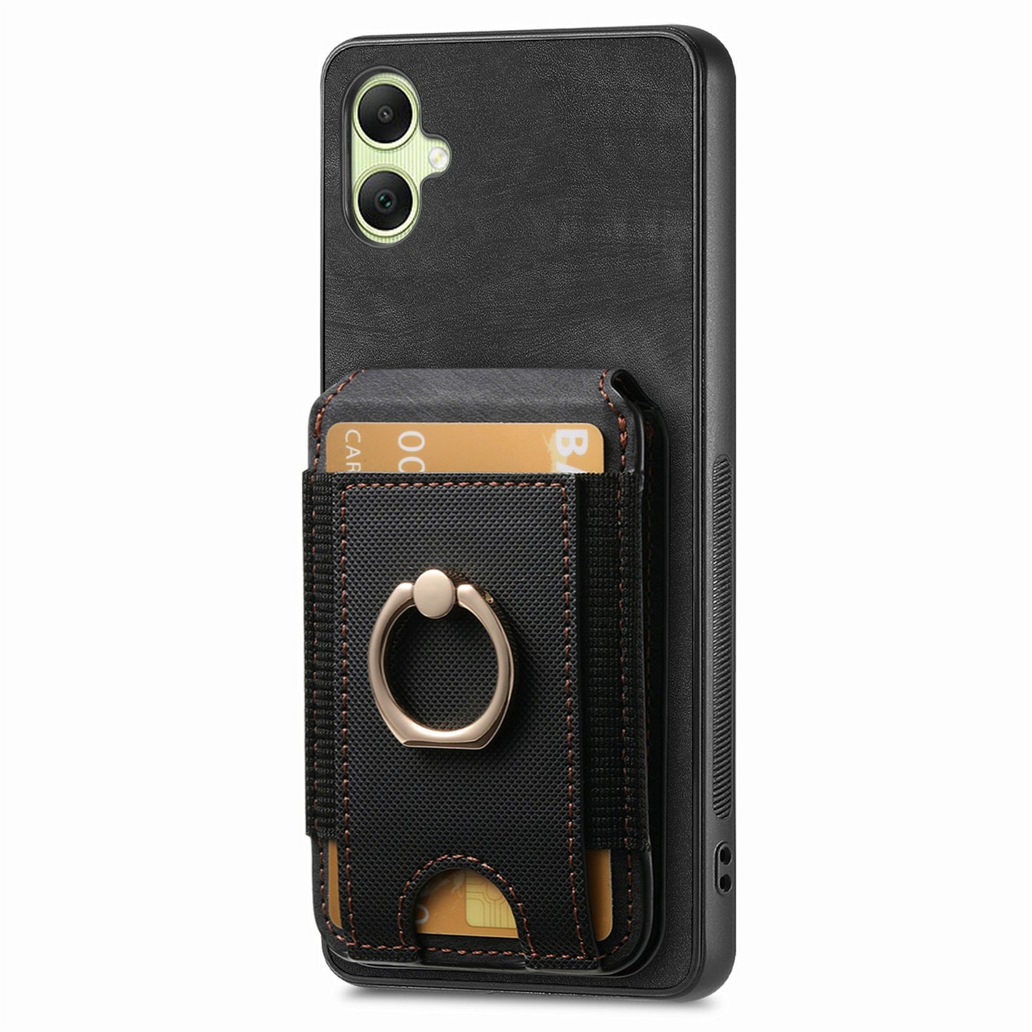 For Samsung Galaxy A06 Case Vertical Flip Card Holder Ring Holder Kickstand Leather Back Cover - Black