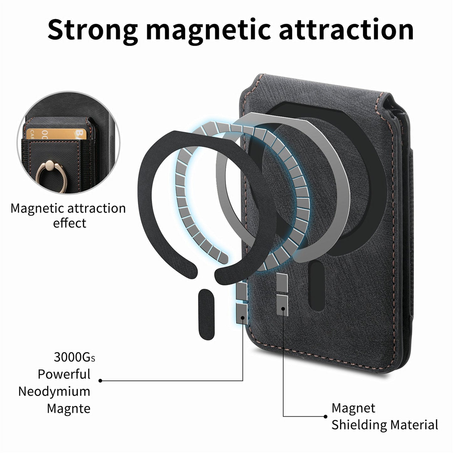 For Samsung Galaxy A06 Case Vertical Flip Card Holder Ring Holder Kickstand Leather Back Cover - Black