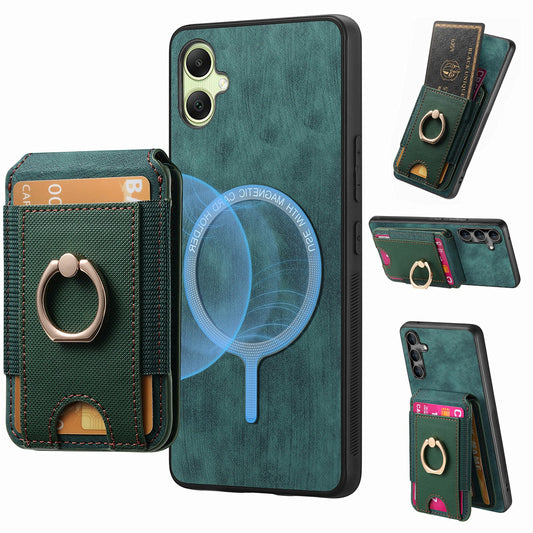 For Samsung Galaxy A06 Case Vertical Flip Card Holder Ring Holder Kickstand Leather Back Cover - Green