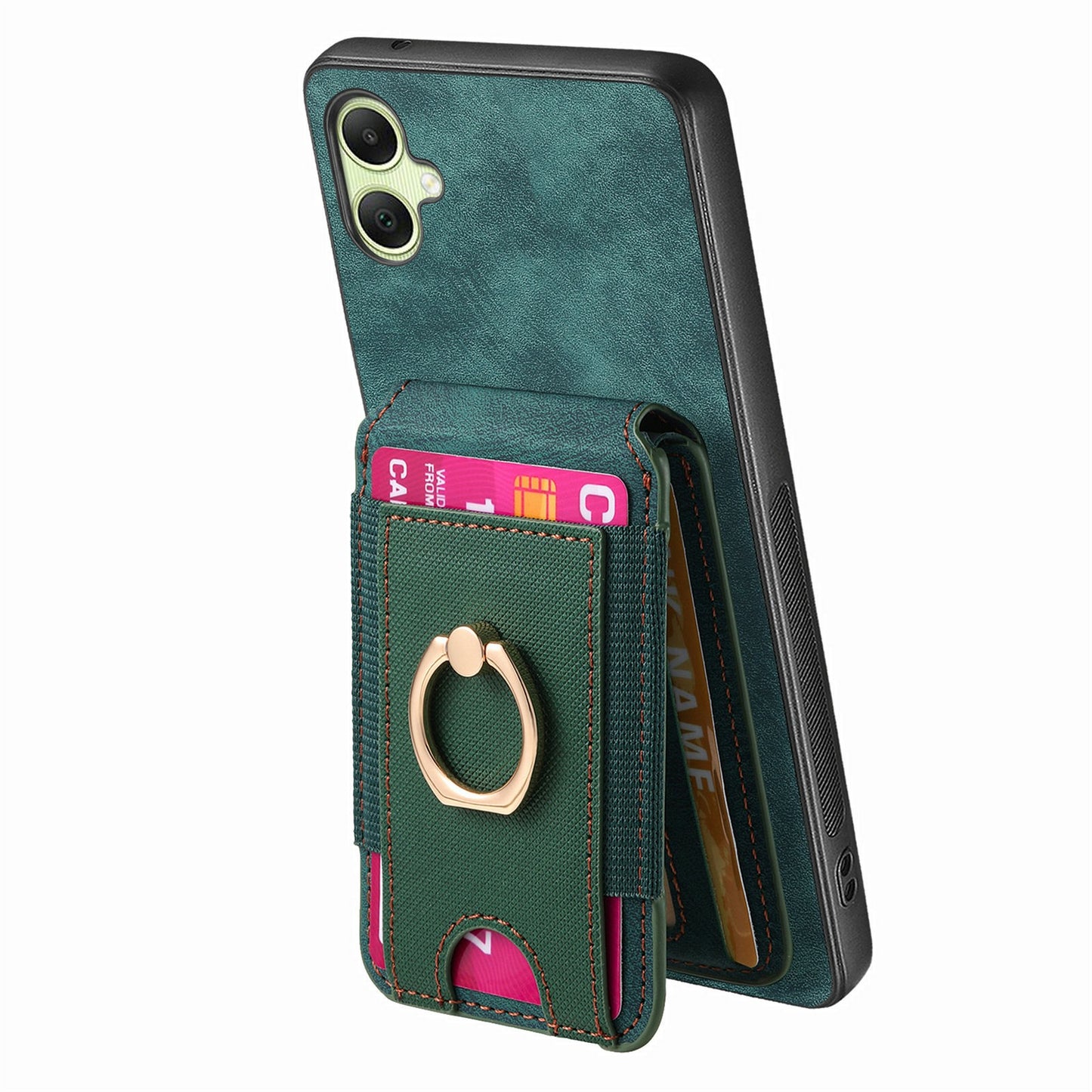 For Samsung Galaxy A06 Case Vertical Flip Card Holder Ring Holder Kickstand Leather Back Cover - Green