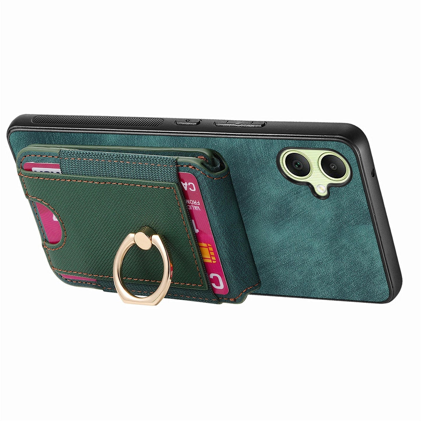 For Samsung Galaxy A06 Case Vertical Flip Card Holder Ring Holder Kickstand Leather Back Cover - Green