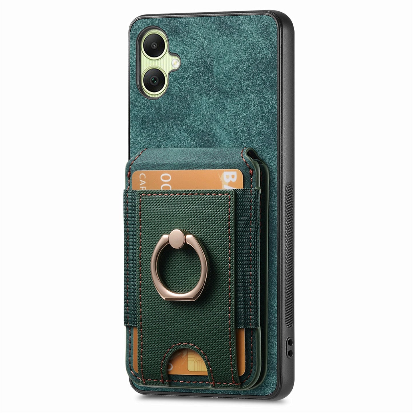 For Samsung Galaxy A06 Case Vertical Flip Card Holder Ring Holder Kickstand Leather Back Cover - Green