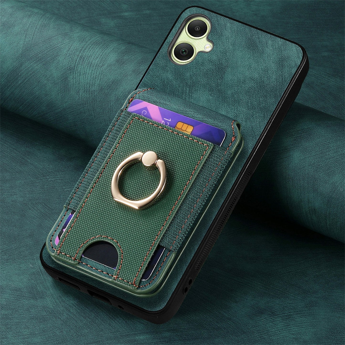 For Samsung Galaxy A06 Case Vertical Flip Card Holder Ring Holder Kickstand Leather Back Cover - Green