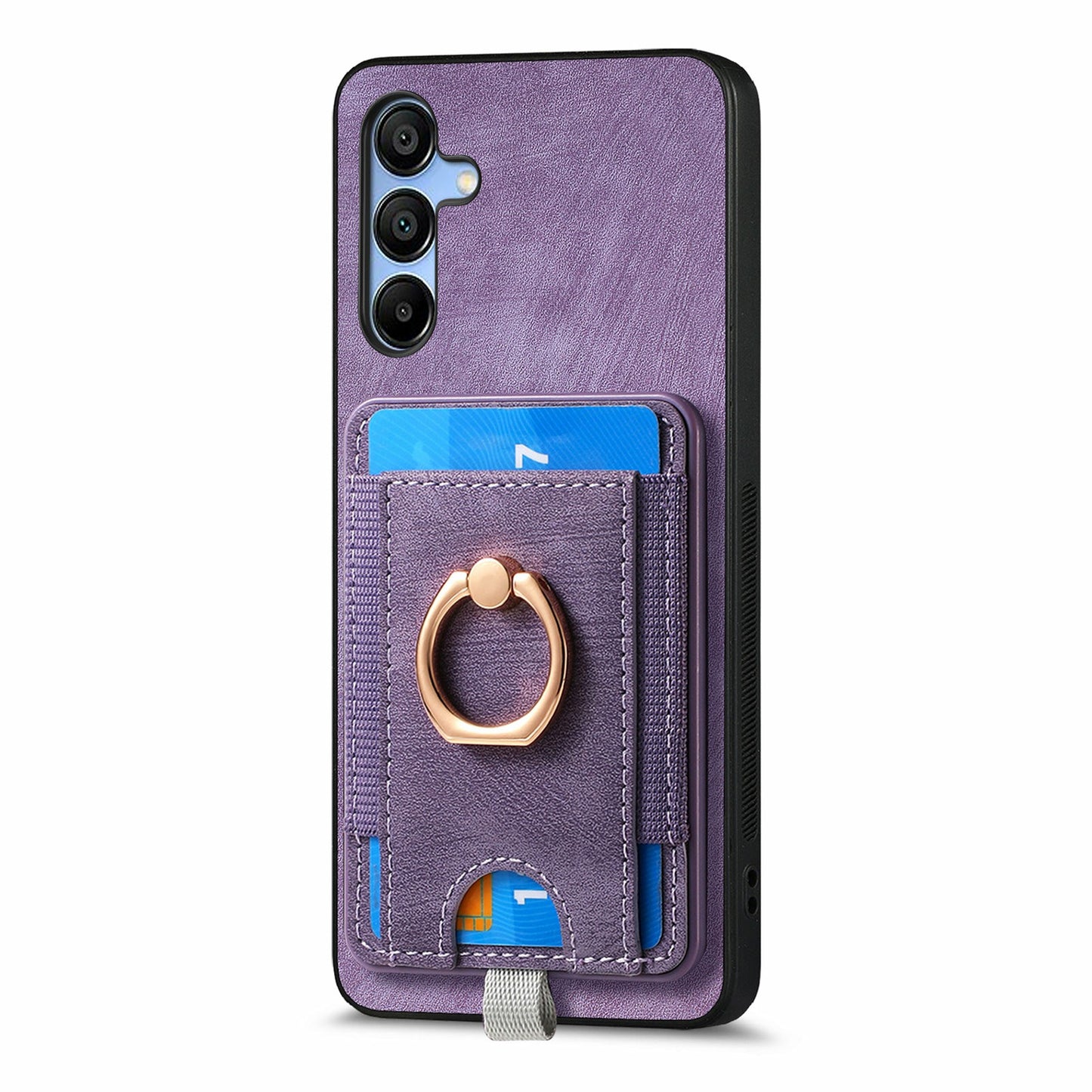 For Samsung Galaxy A16 4G / 5G Magnetic Case Card Holder Ring Kickstand PU Leather Phone Back Cover - Purple