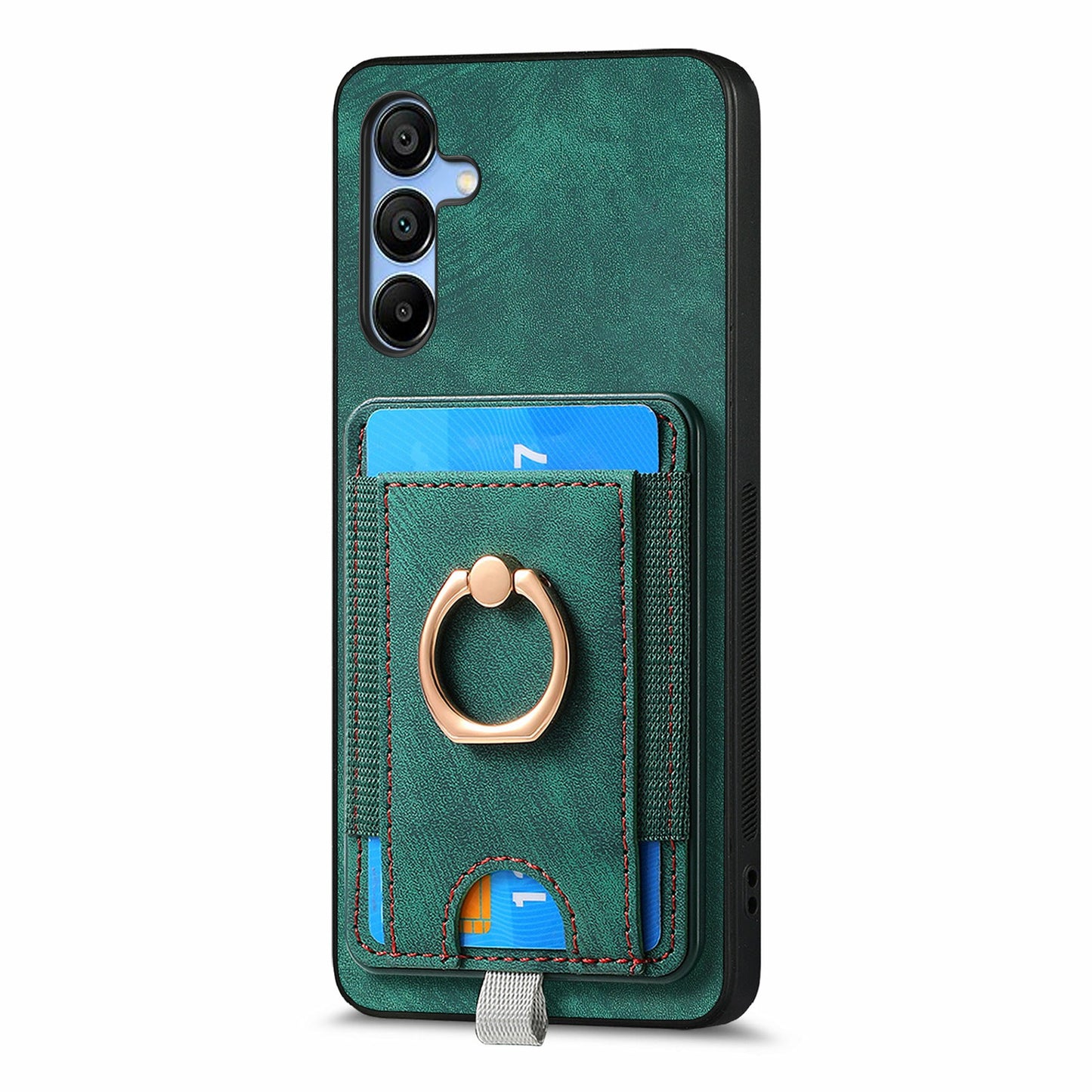 For Samsung Galaxy A16 4G / 5G Magnetic Case Card Holder Ring Kickstand PU Leather Phone Back Cover - Green