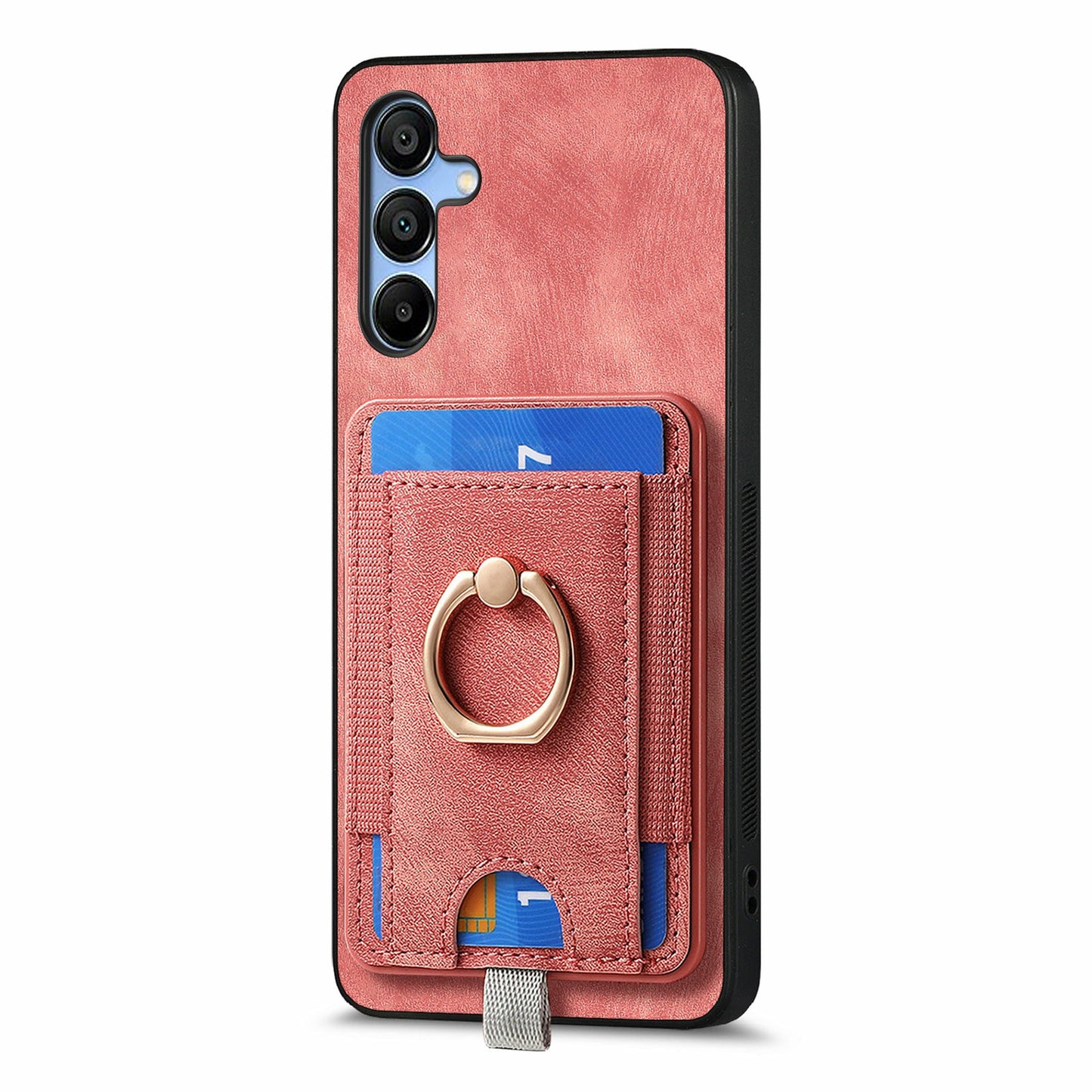 For Samsung Galaxy A16 4G / 5G Magnetic Case Card Holder Ring Kickstand PU Leather Phone Back Cover - Pink