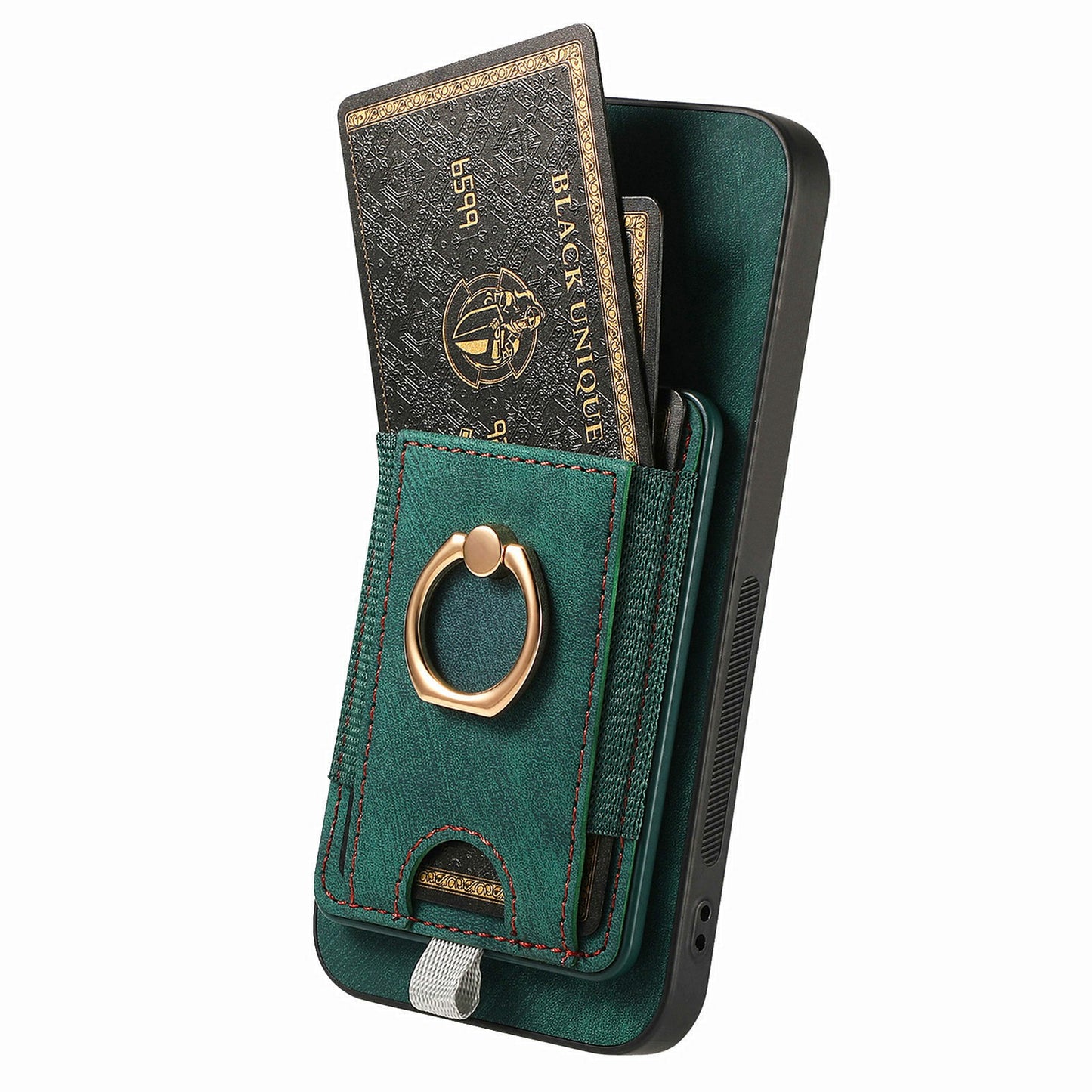 For Samsung Galaxy A06 Magnetic Case Card Holder Ring Kickstand PU Leather Phone Back Cover - Green