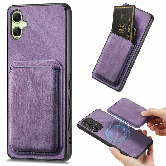 For Samsung Galaxy A06 Case Leather+TPU Retro Phone Cover with Detachable Card Slot - Purple