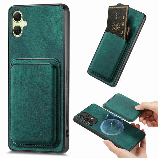 For Samsung Galaxy A06 Case Leather+TPU Retro Phone Cover with Detachable Card Slot - Green