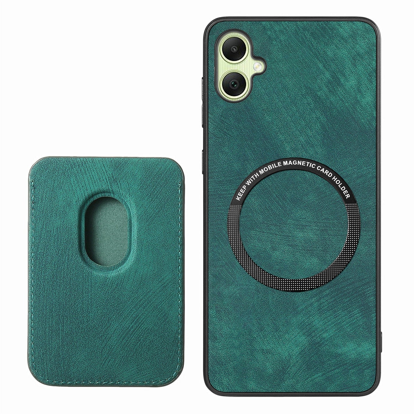 For Samsung Galaxy A06 Case Leather+TPU Retro Phone Cover with Detachable Card Slot - Green