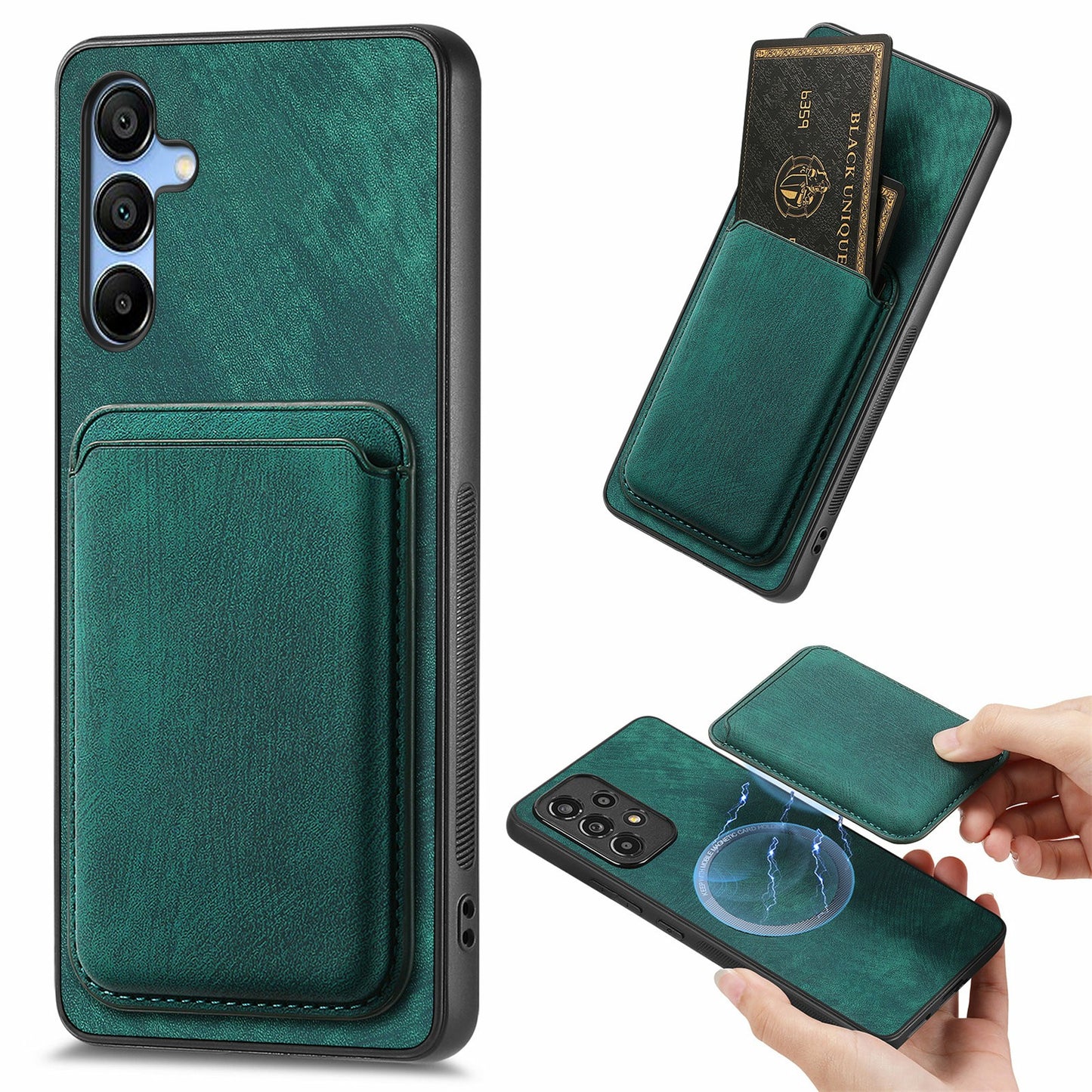 For Samsung Galaxy A16 4G / 5G Case Leather+TPU Retro Phone Cover with Detachable Card Slot - Green