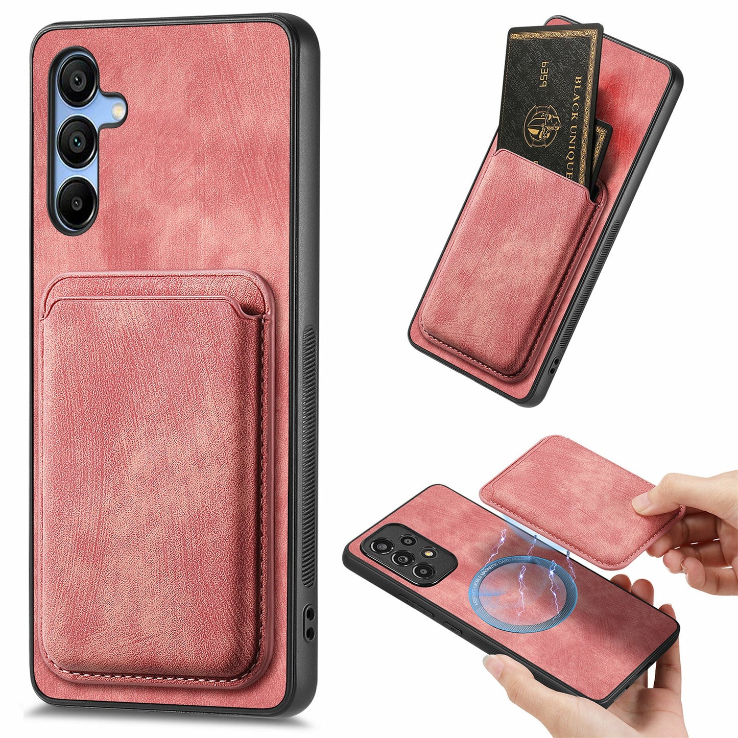 For Samsung Galaxy A16 4G / 5G Case Leather+TPU Retro Phone Cover with Detachable Card Slot - Pink