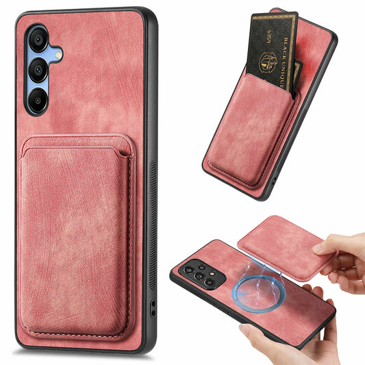 For Samsung Galaxy A16 4G / 5G Case Leather+TPU Retro Phone Cover with Detachable Card Slot - Pink