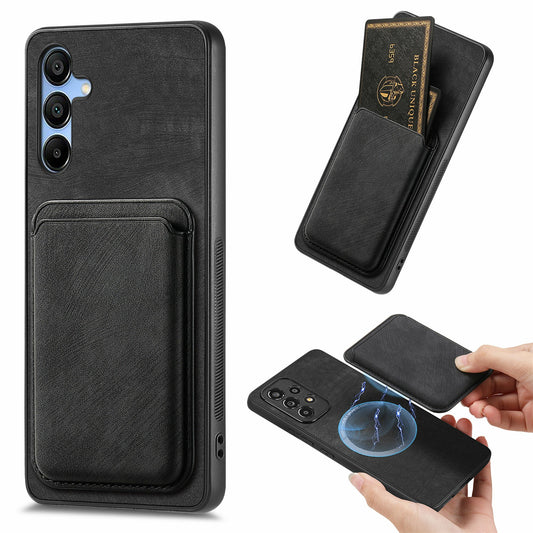 For Samsung Galaxy A16 4G / 5G Case Leather+TPU Retro Phone Cover with Detachable Card Slot - Black