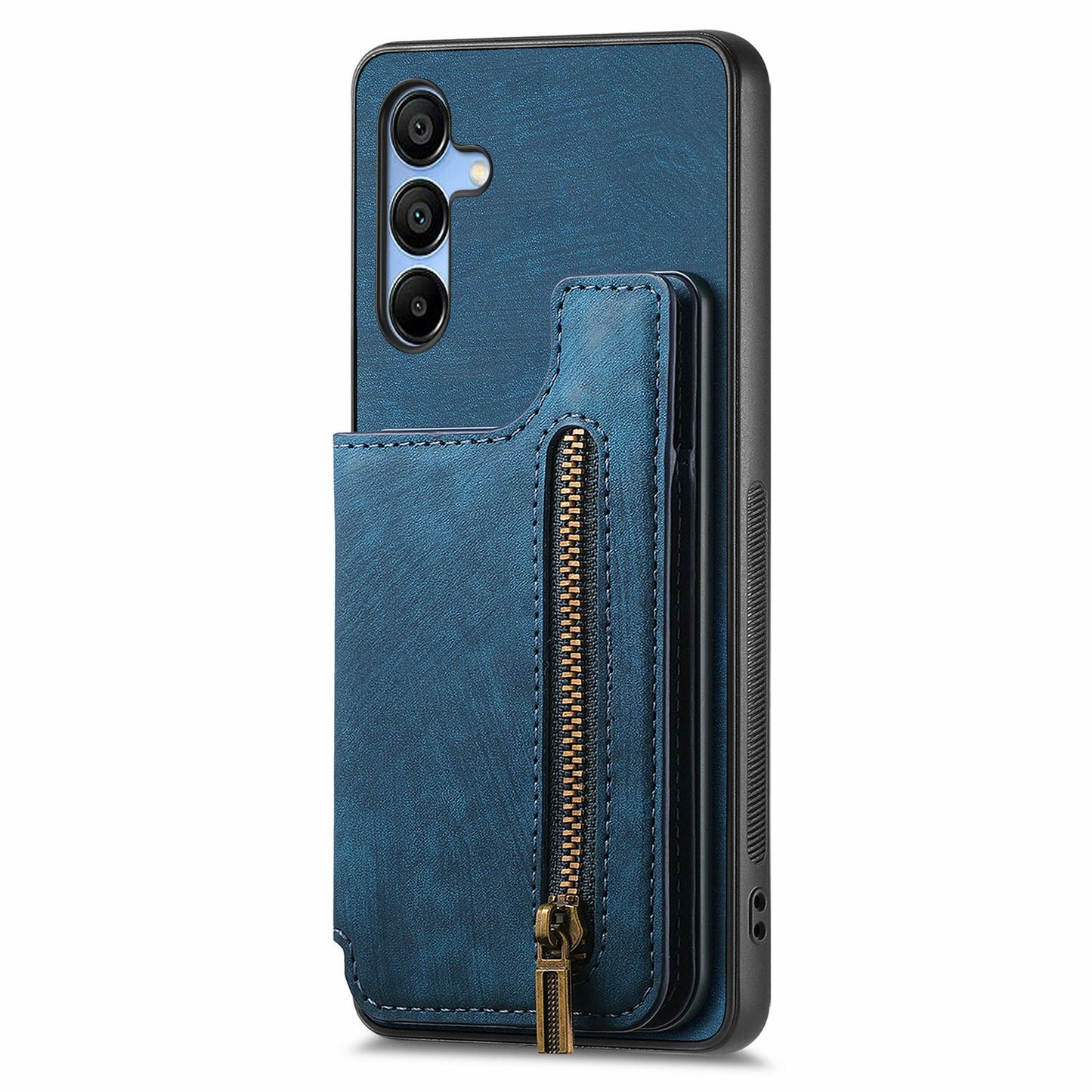 For Samsung Galaxy A16 4G / 5G Case with Card Holder Retro Leather+TPU Zipper Phone Cover - Blue