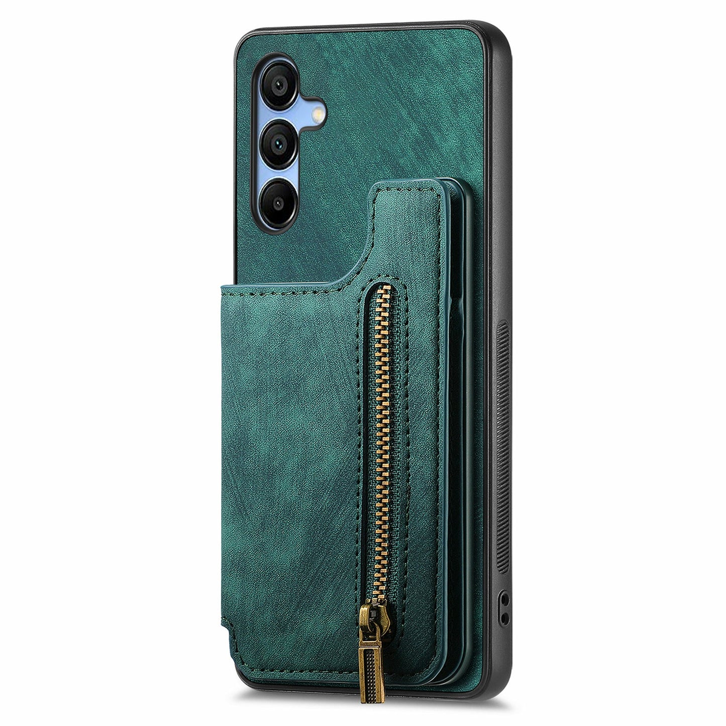 For Samsung Galaxy A16 4G / 5G Case with Card Holder Retro Leather+TPU Zipper Phone Cover - Green