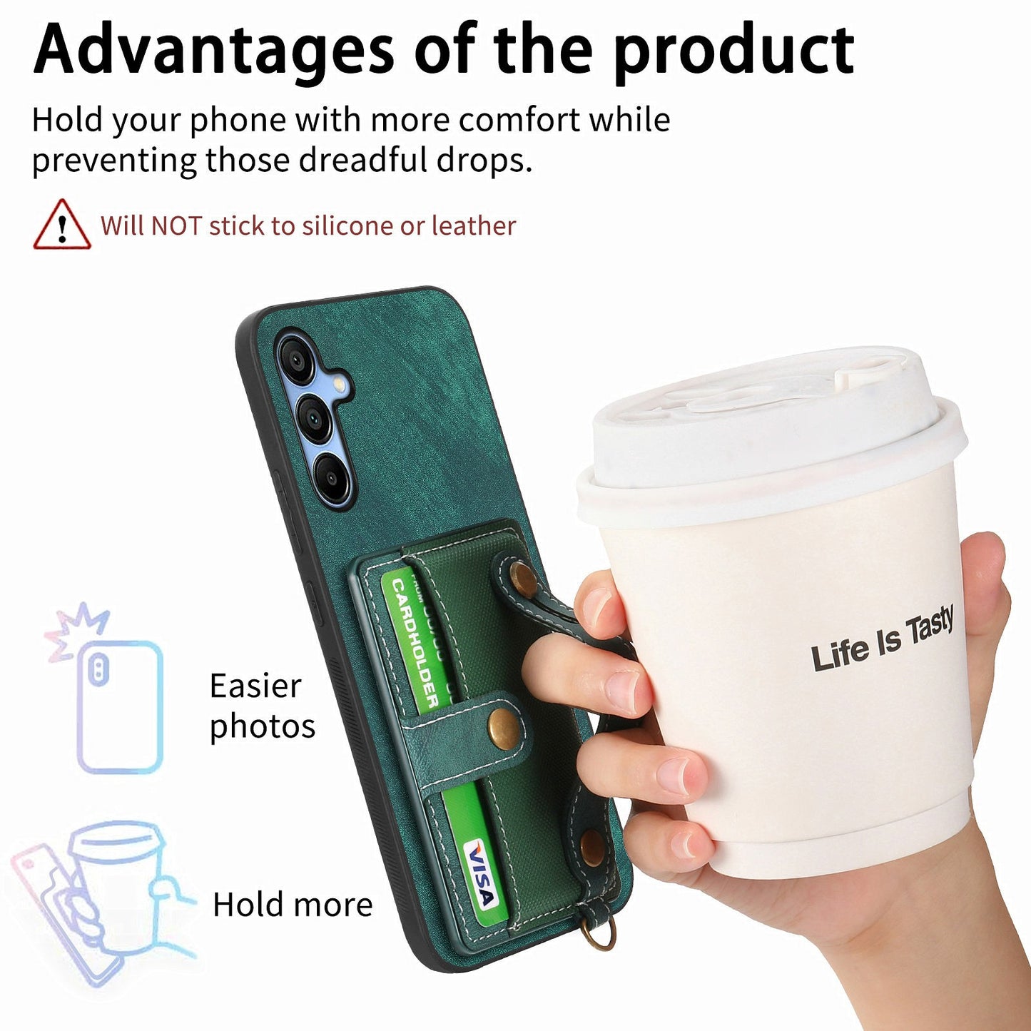 For Samsung Galaxy A16 4G / 5G Case Wristband Kickstand PU Leather Retro Back Cover Card Holder - Green