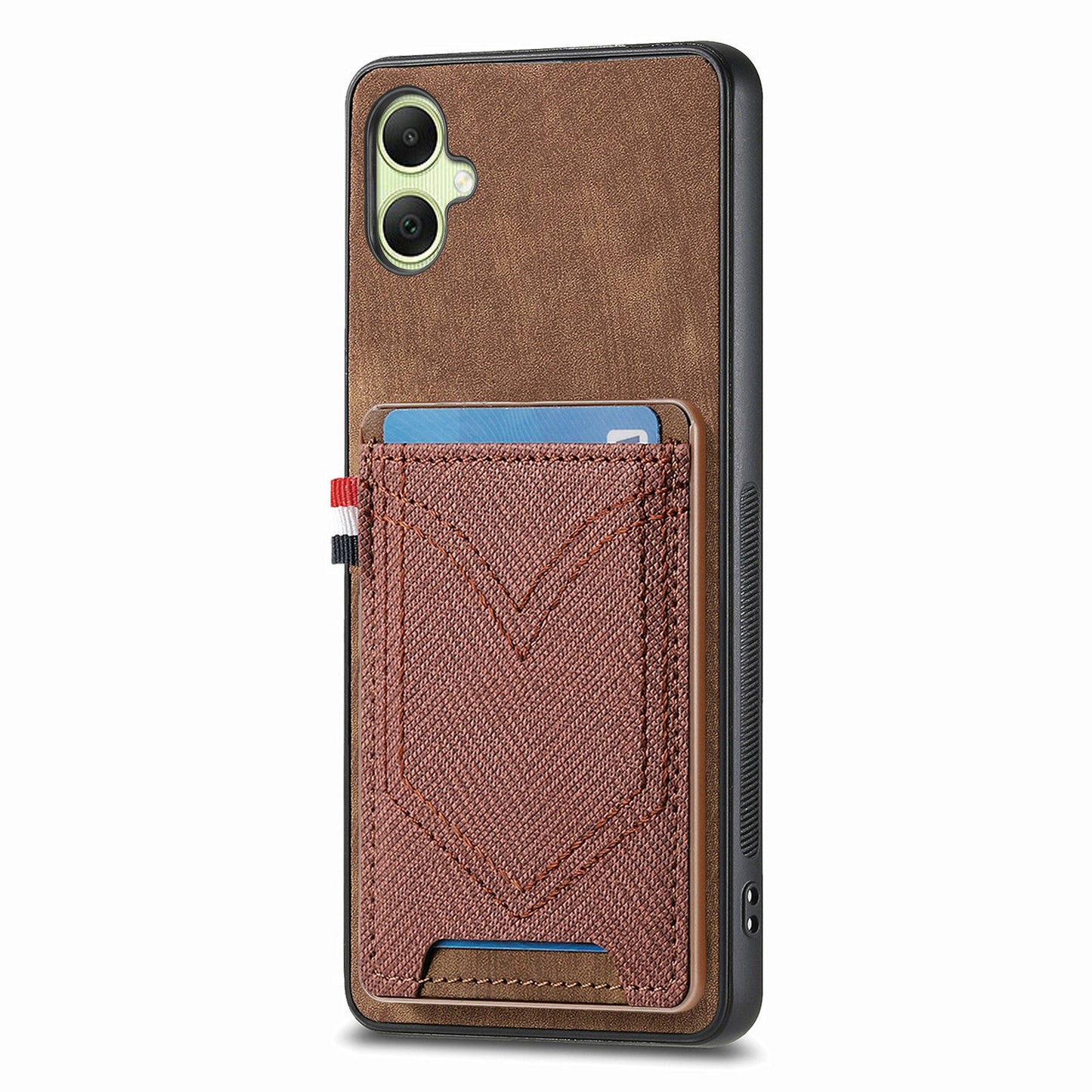 For Samsung Galaxy A06 Phone Case Retro Jean Cloth Texture Leather Back Cover Card Holder - Brown