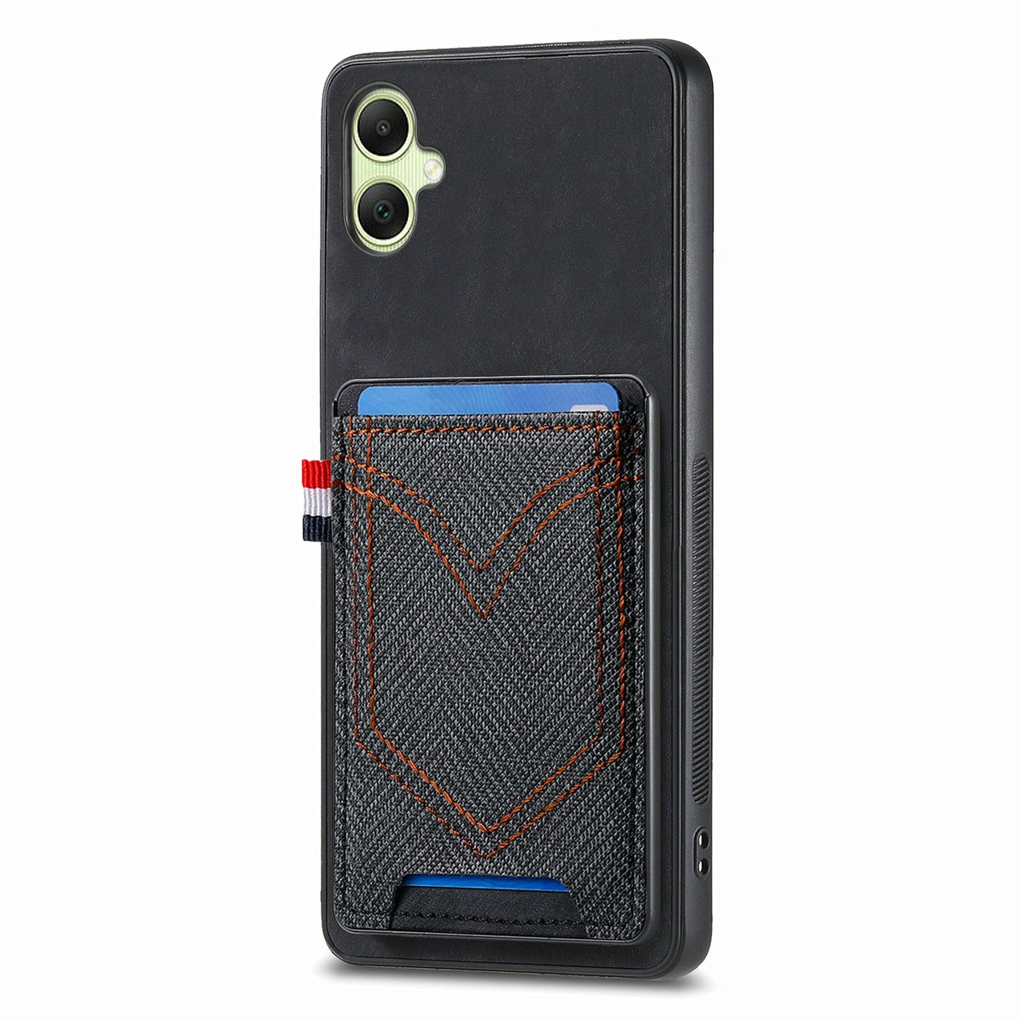 For Samsung Galaxy A06 Phone Case Retro Jean Cloth Texture Leather Back Cover Card Holder - Black