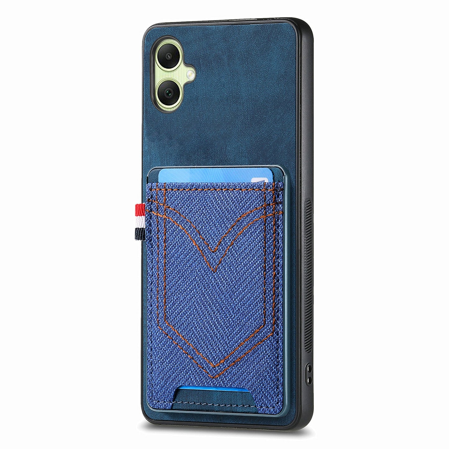 For Samsung Galaxy A06 Phone Case Retro Jean Cloth Texture Leather Back Cover Card Holder - Blue