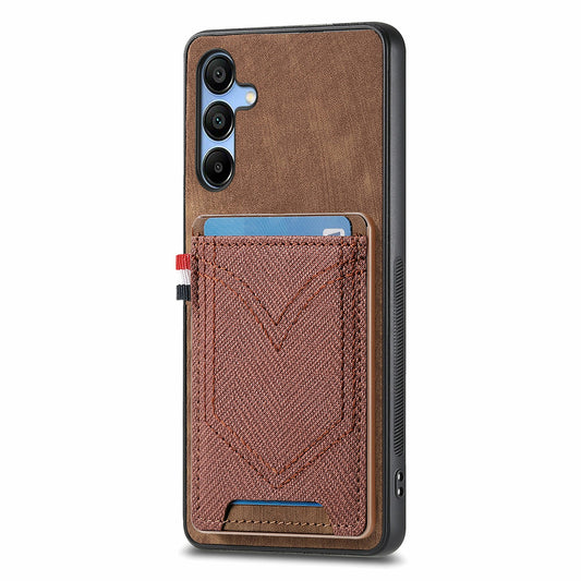 For Samsung Galaxy A16 4G / 5G Phone Case Retro Jean Cloth Texture Leather Back Cover Card Holder - Brown