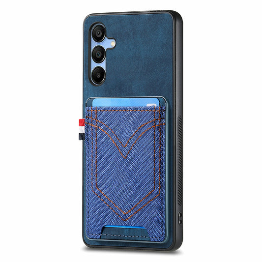 For Samsung Galaxy A16 4G / 5G Phone Case Retro Jean Cloth Texture Leather Back Cover Card Holder - Blue