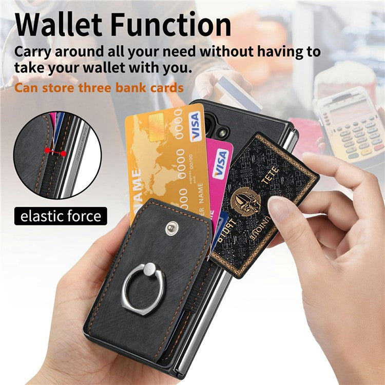 For Google Pixel 9 Pro Fold 5G Case Kickstand Leather+PC Non-Slip Protective Cover Card Slots - Black