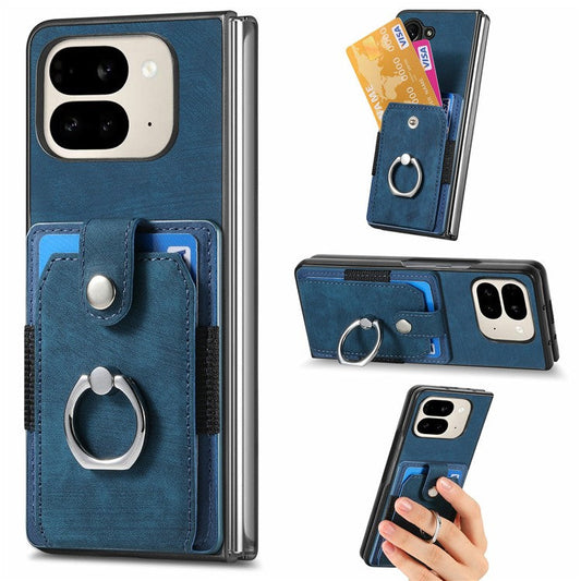 For Google Pixel 9 Pro Fold 5G Case Kickstand Leather+PC Non-Slip Protective Cover Card Slots - Blue
