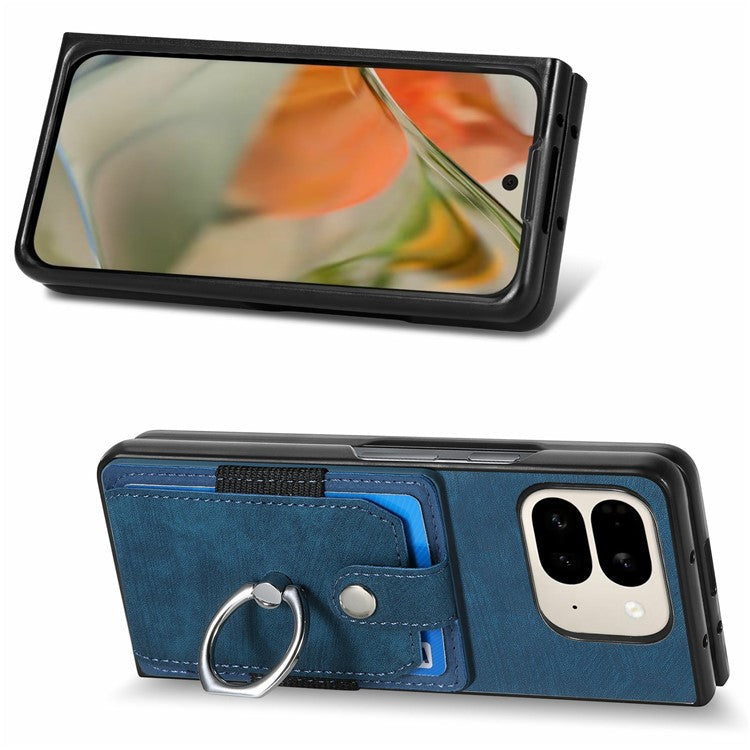 For Google Pixel 9 Pro Fold 5G Case Kickstand Leather+PC Non-Slip Protective Cover Card Slots - Blue