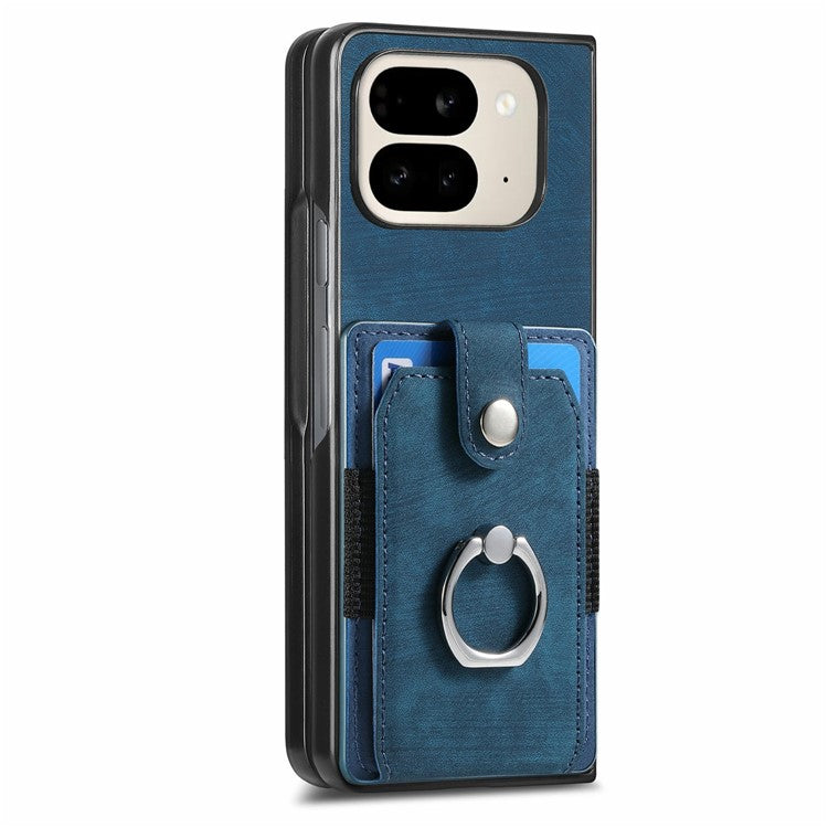 For Google Pixel 9 Pro Fold 5G Case Kickstand Leather+PC Non-Slip Protective Cover Card Slots - Blue