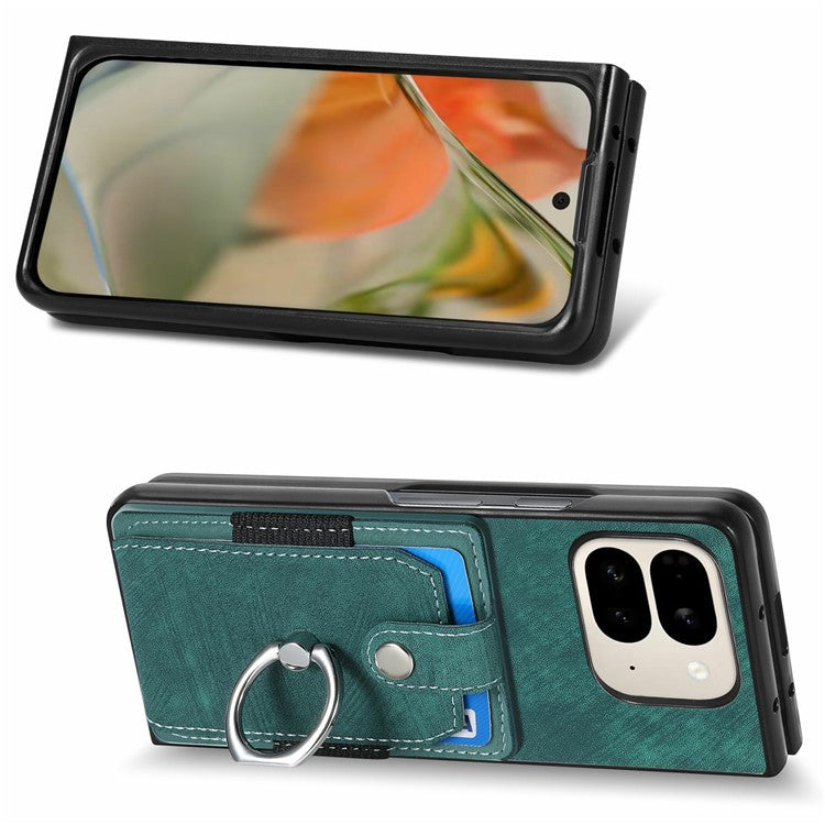 For Google Pixel 9 Pro Fold 5G Case Kickstand Leather+PC Non-Slip Protective Cover Card Slots - Green