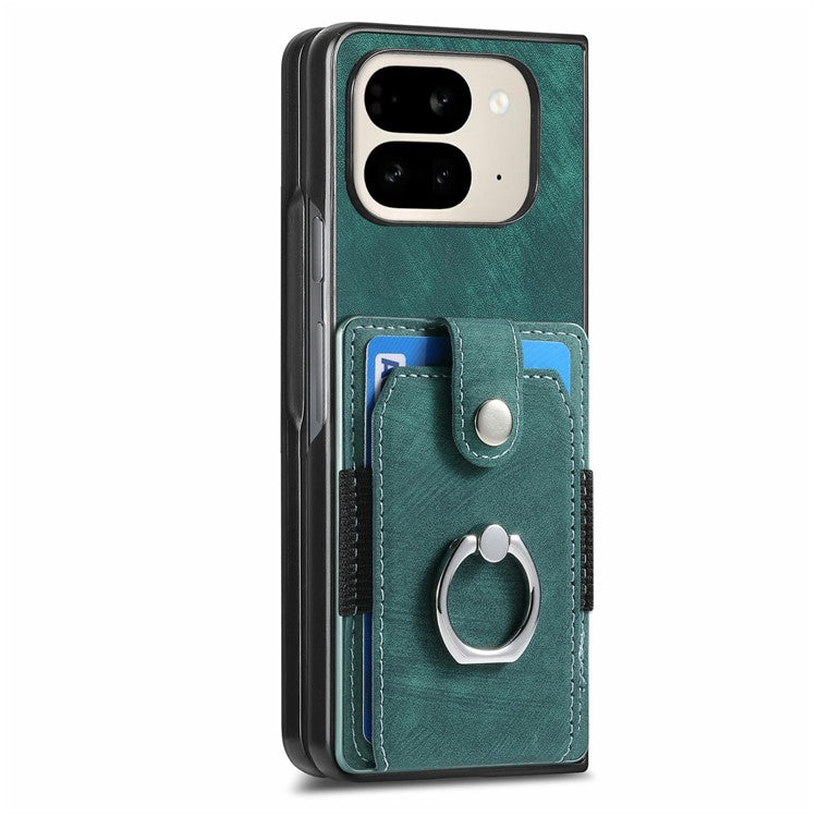 For Google Pixel 9 Pro Fold 5G Case Kickstand Leather+PC Non-Slip Protective Cover Card Slots - Green
