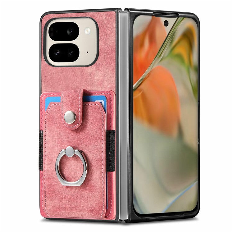 For Google Pixel 9 Pro Fold 5G Case Kickstand Leather+PC Non-Slip Protective Cover Card Slots - Pink