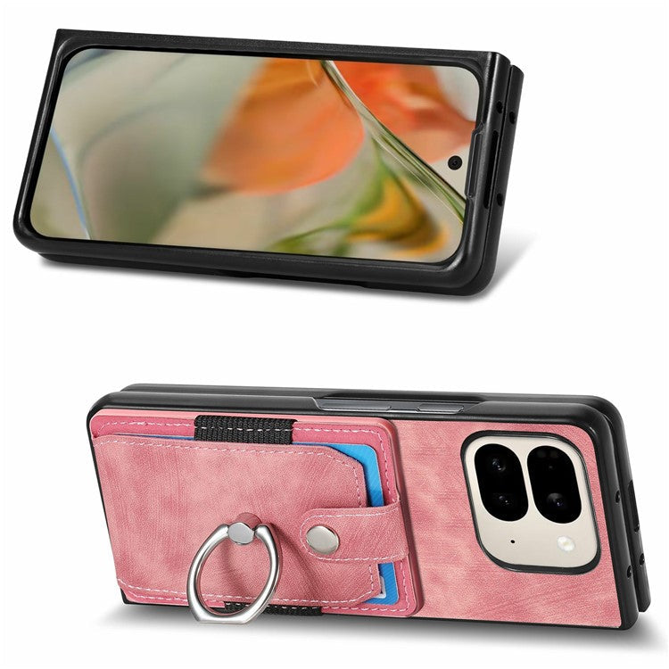 For Google Pixel 9 Pro Fold 5G Case Kickstand Leather+PC Non-Slip Protective Cover Card Slots - Pink