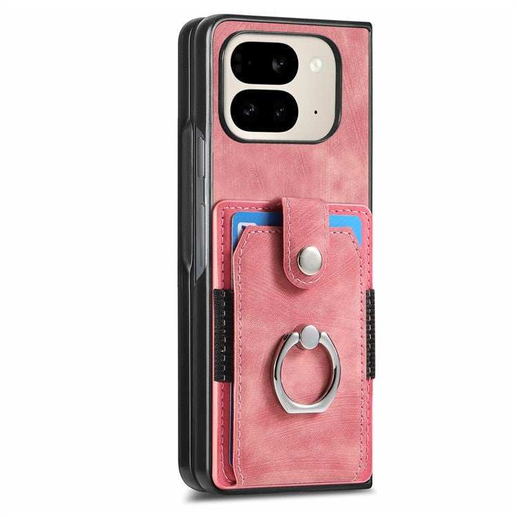 For Google Pixel 9 Pro Fold 5G Case Kickstand Leather+PC Non-Slip Protective Cover Card Slots - Pink