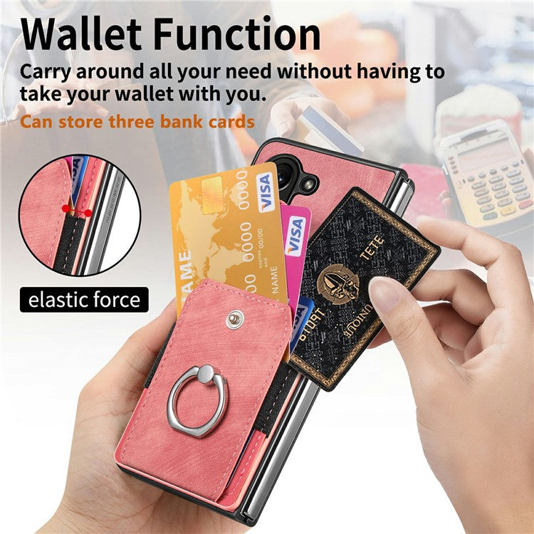 For Google Pixel 9 Pro Fold 5G Case Kickstand Leather+PC Non-Slip Protective Cover Card Slots - Pink