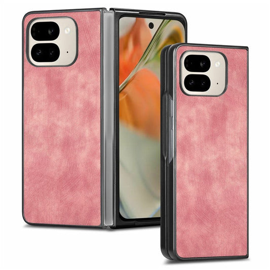 For Google Pixel 9 Pro Fold 5G Case Retro PU Leather Coated PC Folding Phone Cover - Pink