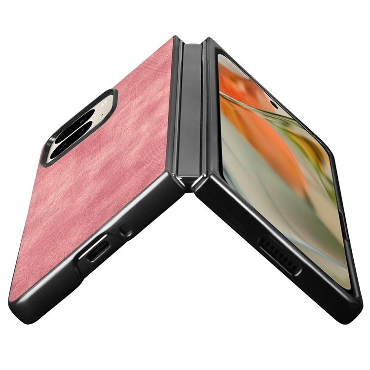 For Google Pixel 9 Pro Fold 5G Case Retro PU Leather Coated PC Folding Phone Cover - Pink