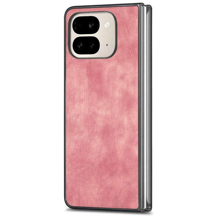 For Google Pixel 9 Pro Fold 5G Case Retro PU Leather Coated PC Folding Phone Cover - Pink