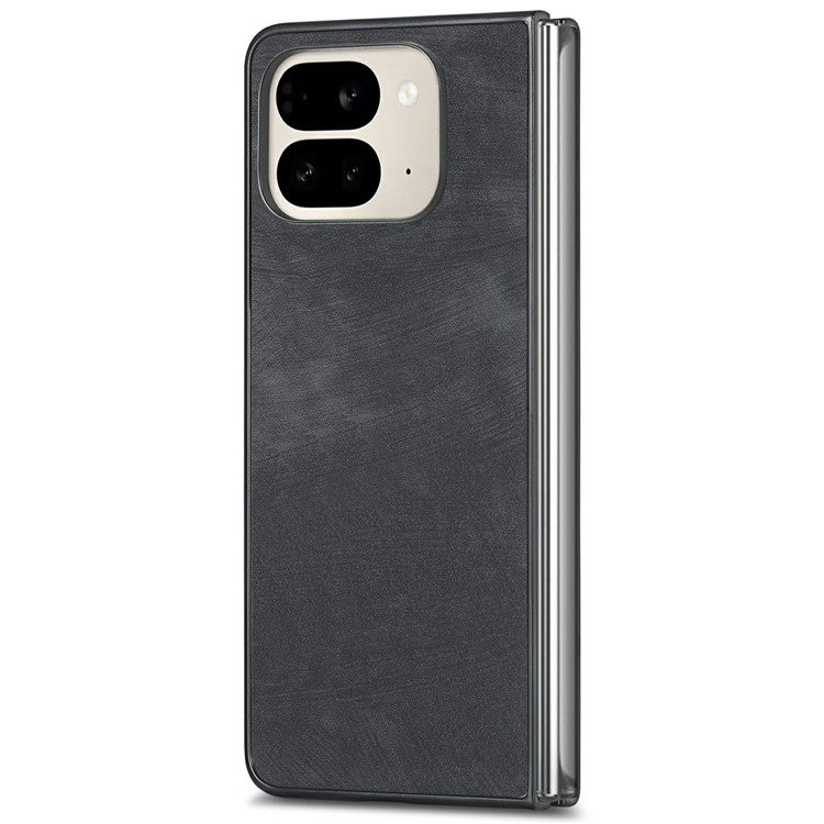 For Google Pixel 9 Pro Fold 5G Case Retro PU Leather Coated PC Folding Phone Cover - Black