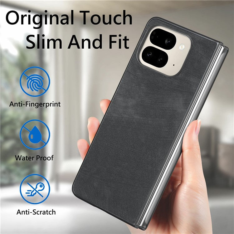For Google Pixel 9 Pro Fold 5G Case Retro PU Leather Coated PC Folding Phone Cover - Black