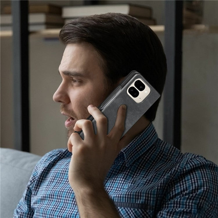 For Google Pixel 9 Pro Fold 5G Case Retro PU Leather Coated PC Folding Phone Cover - Black