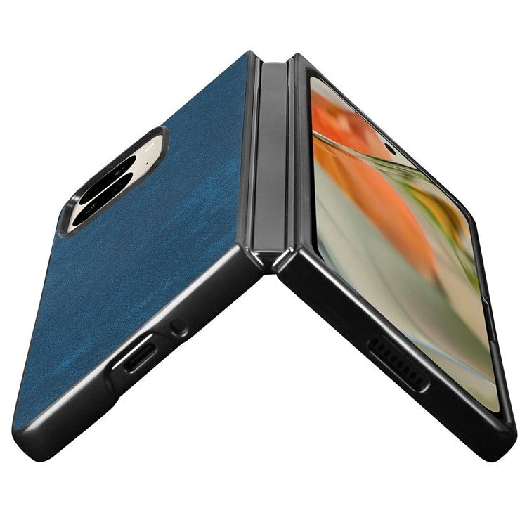For Google Pixel 9 Pro Fold 5G Case Retro PU Leather Coated PC Folding Phone Cover - Blue