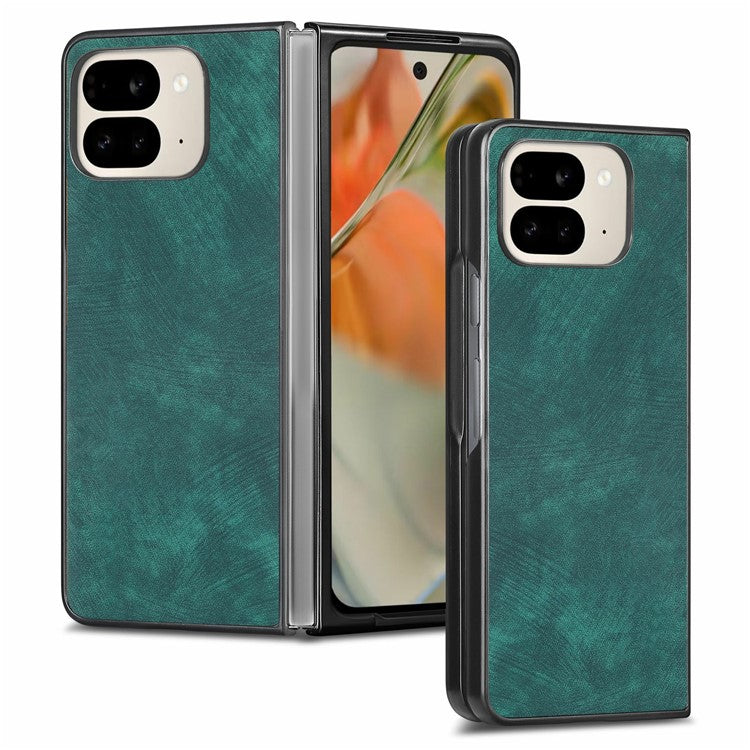 For Google Pixel 9 Pro Fold 5G Case Retro PU Leather Coated PC Folding Phone Cover - Green