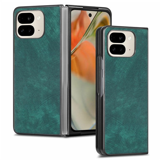 For Google Pixel 9 Pro Fold 5G Case Retro PU Leather Coated PC Folding Phone Cover - Green