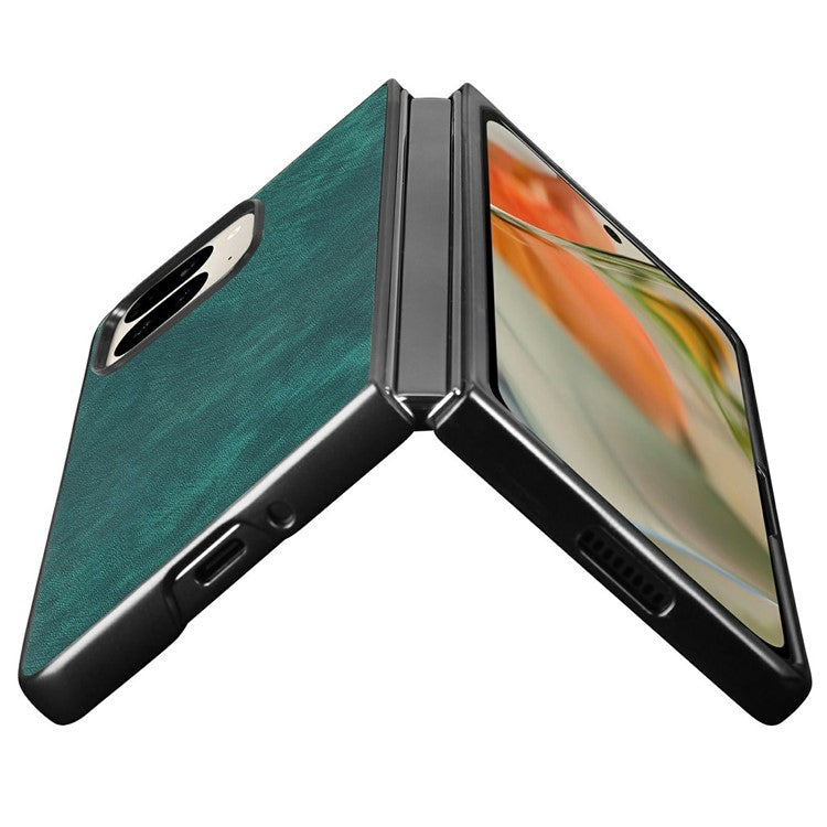 For Google Pixel 9 Pro Fold 5G Case Retro PU Leather Coated PC Folding Phone Cover - Green