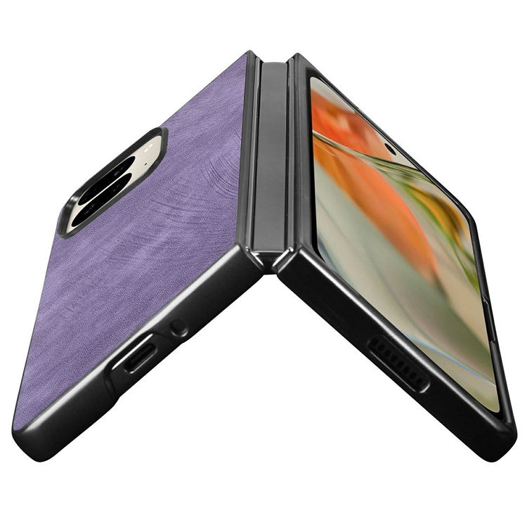 For Google Pixel 9 Pro Fold 5G Case Retro PU Leather Coated PC Folding Phone Cover - Purple