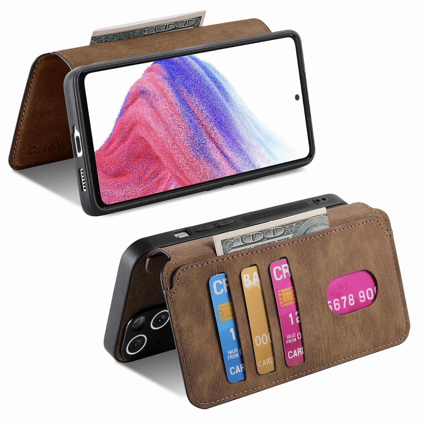 CASENEO MW-03 For Samsung Galaxy A16 4G / 5G Case Detachable Wallet Leather+TPU Phone Cover - Brown