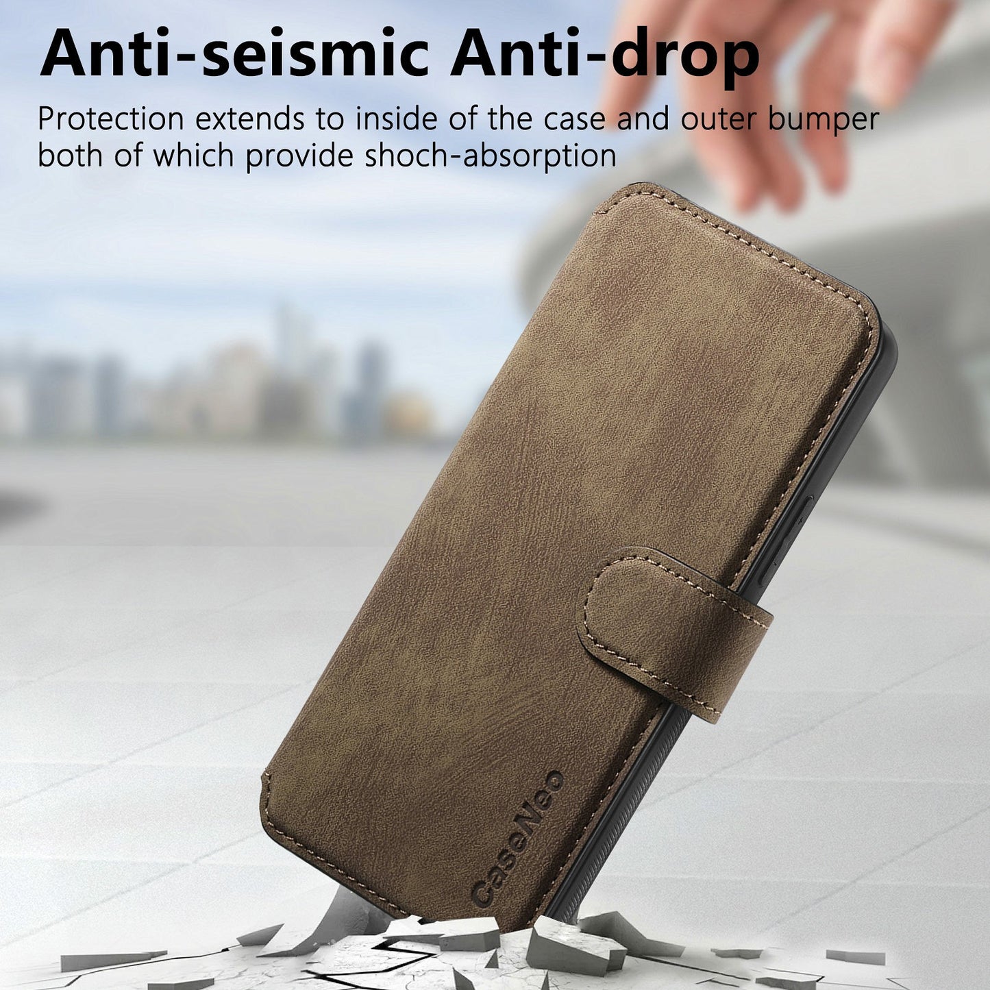 CASENEO MW-03 For Samsung Galaxy A16 4G / 5G Case Detachable Wallet Leather+TPU Phone Cover - Brown