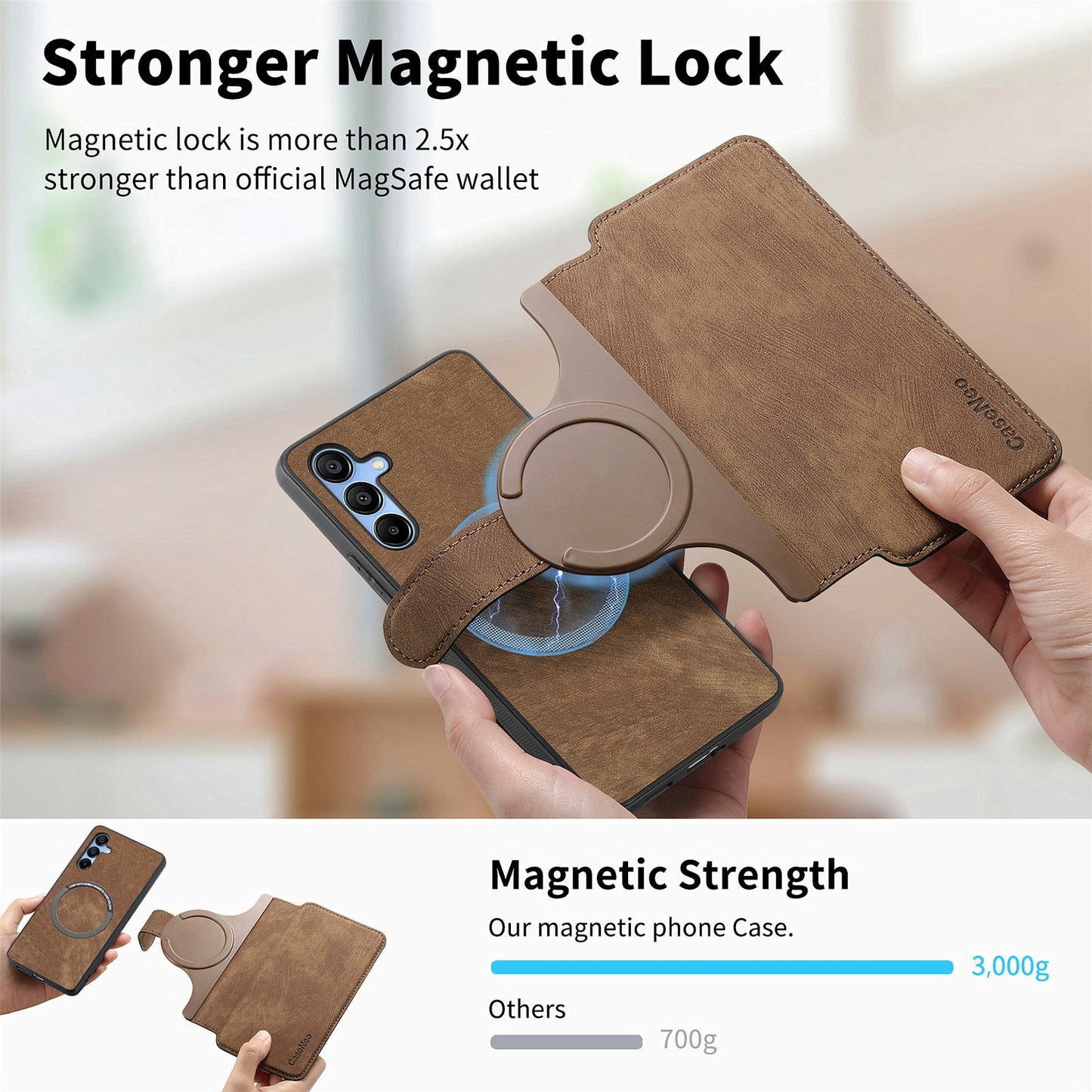CASENEO MW-03 For Samsung Galaxy A16 4G / 5G Case Detachable Wallet Leather+TPU Phone Cover - Brown